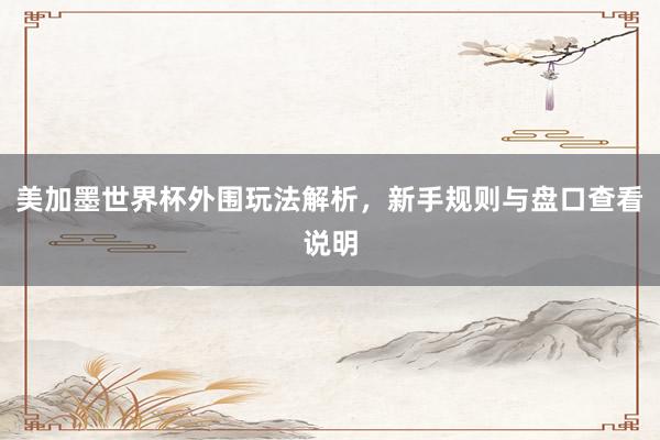 美加墨世界杯外围玩法解析，新手规则与盘口查看说明