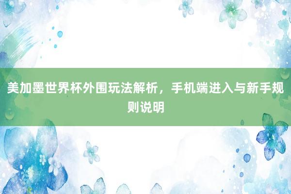 美加墨世界杯外围玩法解析，手机端进入与新手规则说明