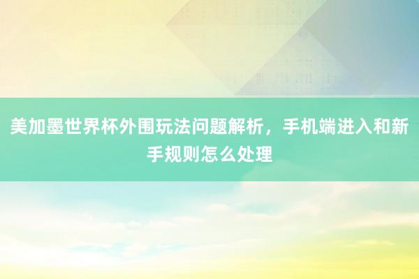 美加墨世界杯外围玩法问题解析，手机端进入和新手规则怎么处理